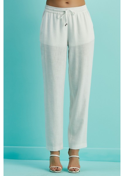 Düz Paça Beyaz Keten Pantolon modelleri