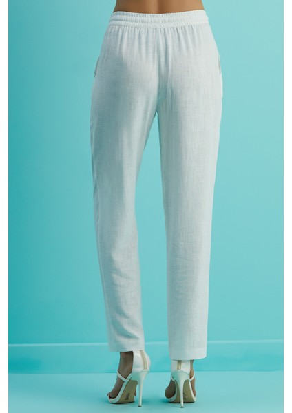 Düz Paça Beyaz Keten Pantolon fırsatları