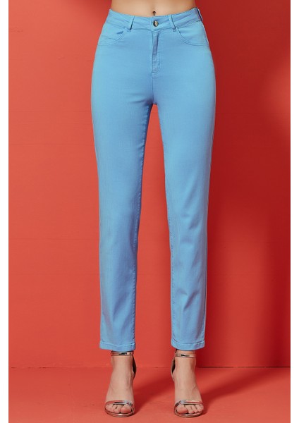 Dar Paça Mavi Pamuklu Pantolon modelleri