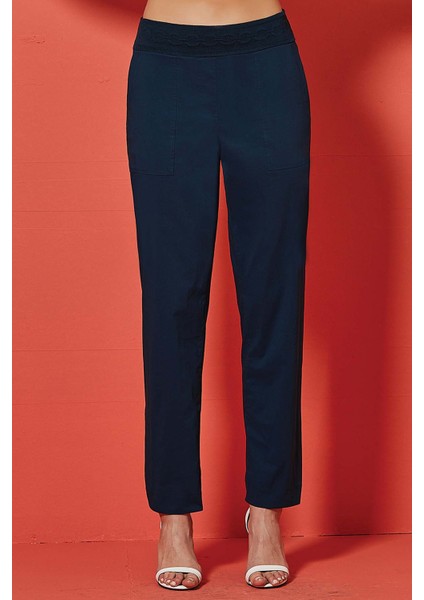 Düz Paça Lacivert Poplin Pantolon modelleri