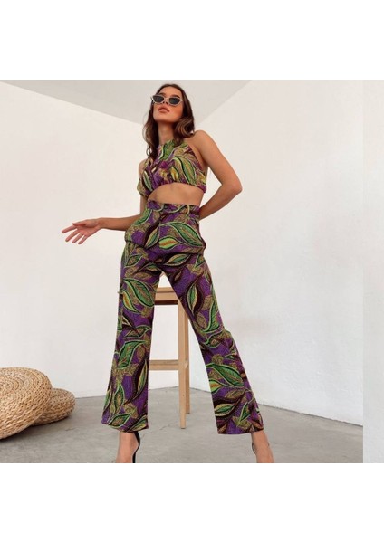 Kadın Mor Yaprak Desenli 2'li Takım