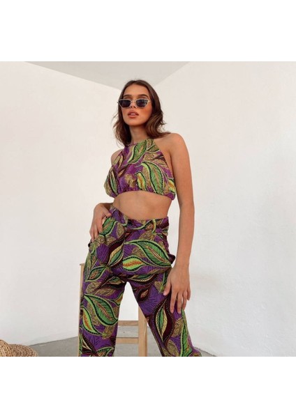 Kadın Mor Yaprak Desenli 2'li Takım fiyatları