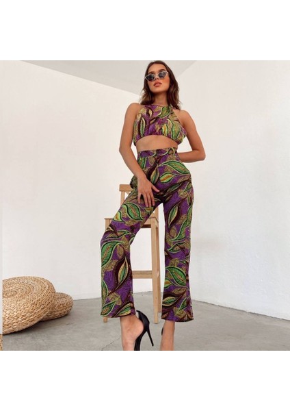 Kadın Mor Yaprak Desenli 2'li Takım modelleri