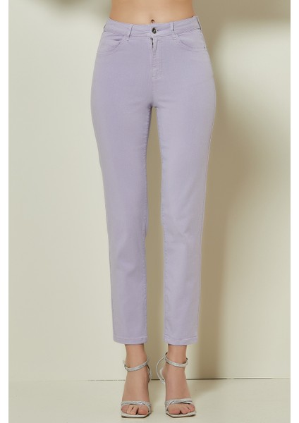 Dar Paça Lila Pamuklu Pantolon modelleri