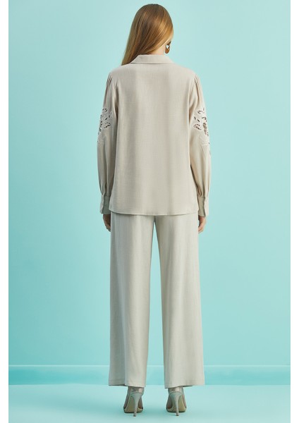 Geniş Paça Bej Keten Pantolon fiyatları