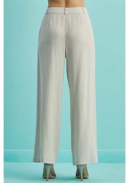 Geniş Paça Bej Keten Pantolon fırsatları