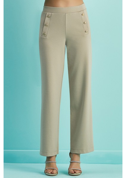 Geniş Paça Bej Örme Pantolon modelleri