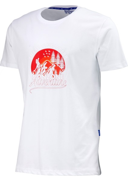 Erkek Bisiklet Yaka Standart Göğüs Baskılı Beyaz T-Shirt