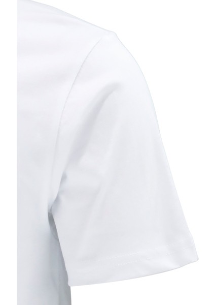 Erkek Bisiklet Yaka Standart Göğüs Baskılı Beyaz T-Shirt modelleri