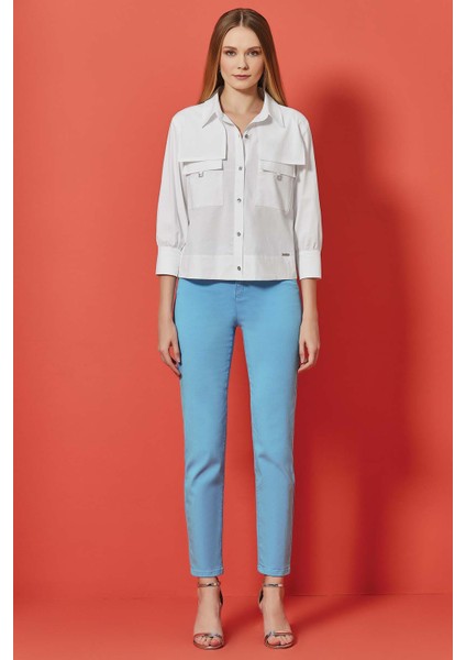 Dar Paça Mavi Pamuklu Pantolon