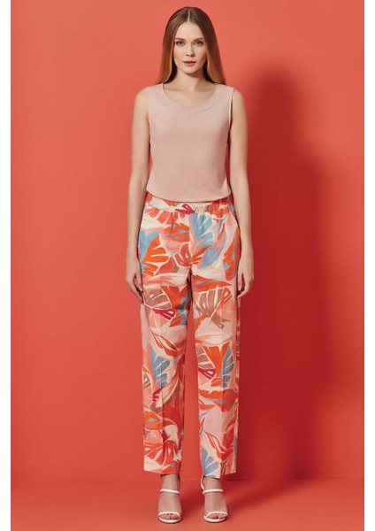 Düz Paça Çok Renkli Keten Pantolon