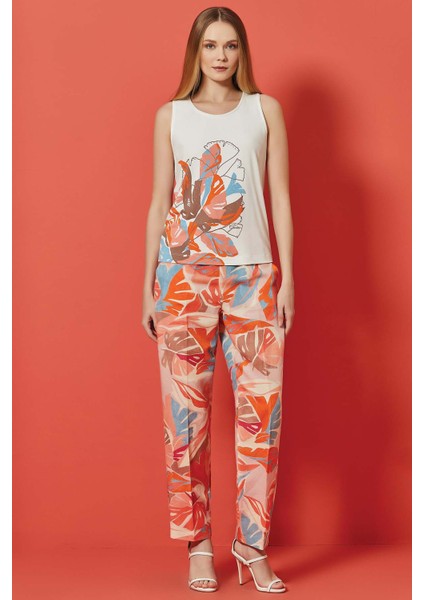 Düz Paça Çok Renkli Keten Pantolon indirimleri