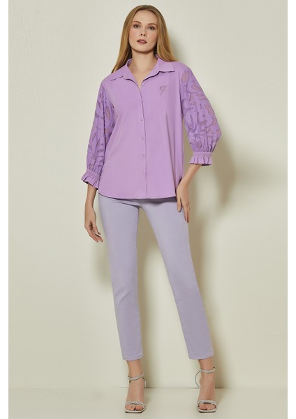 Dar Paça Lila Pamuklu Pantolon