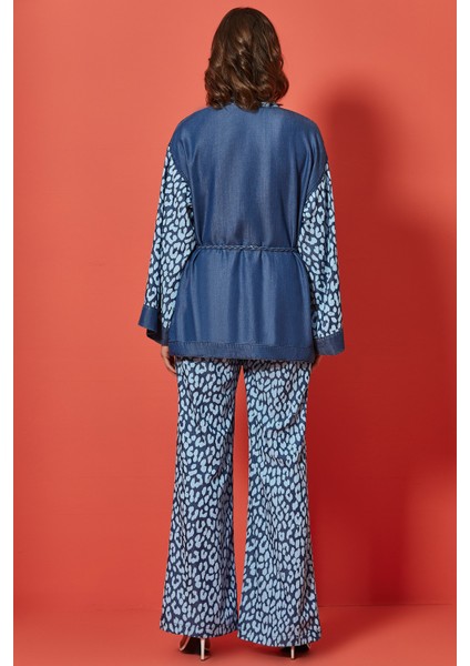 Geniş Paça Baskılı Mavi Pantolon fiyatları