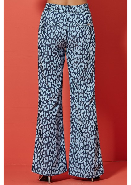 Geniş Paça Baskılı Mavi Pantolon fırsatları