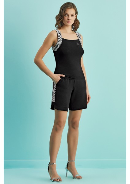 Beli Lastikli Siyah Örme Şort