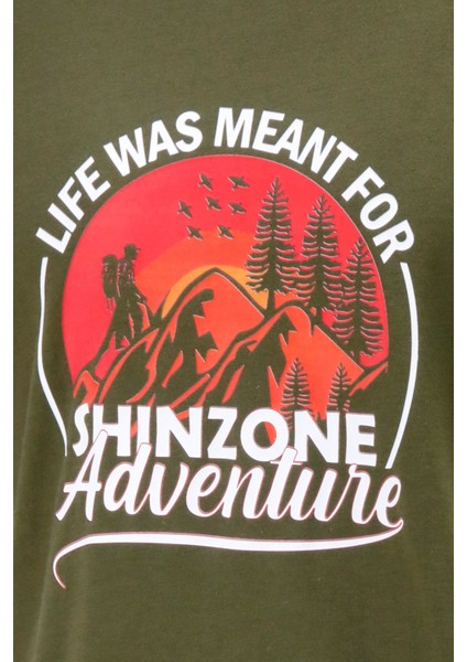 Erkek Bisiklet Yaka Standart Göğüs Baskılı Haki T-Shirt fiyatları