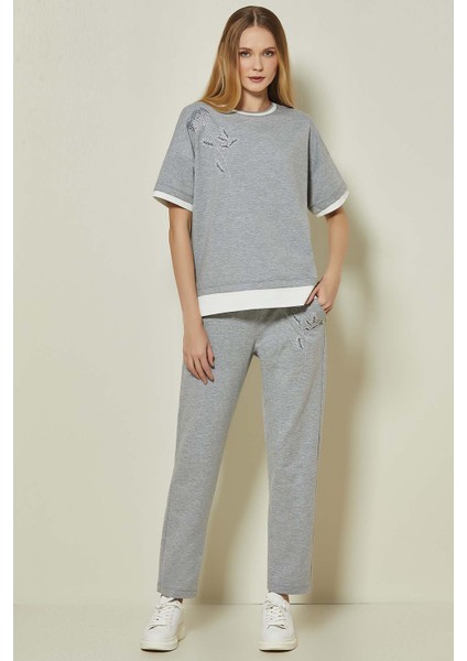 Kısa Kollu Gri Iki Iplik Sweatshirt