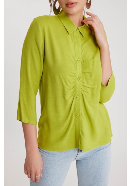 Önü Büzgülü Viskon Keten Gömlek fiyatları