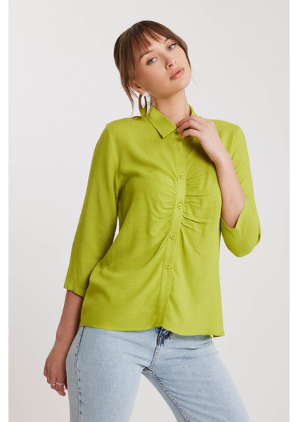 Önü Büzgülü Viskon Keten Gömlek modelleri