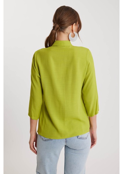 Önü Büzgülü Viskon Keten Gömlek indirimleri