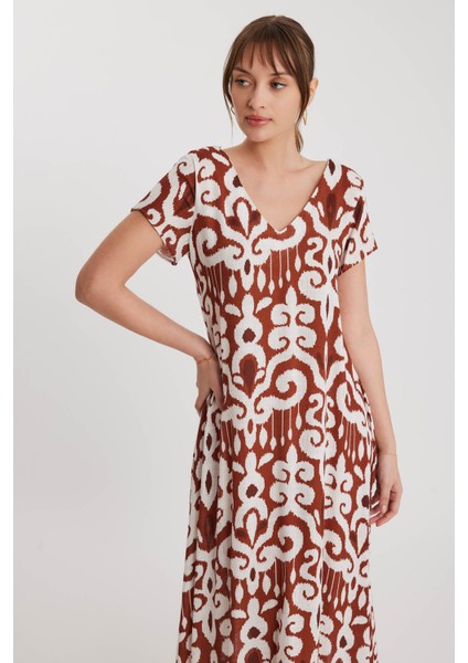 Etnik Desen Asimetrik Kesim Elbise fırsatları