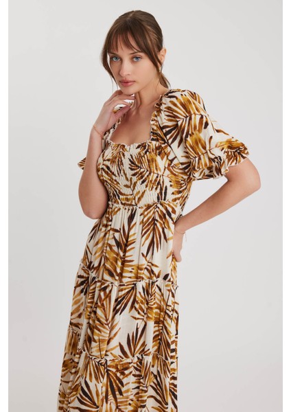 Gipeli Balon Kol Desenli Uzun Elbise fırsatları