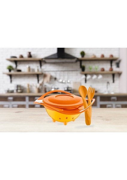 Babyjem Dökülmeyen Tabak & Mama Kaşık Çatal Takımı Turuncu ART-350/495