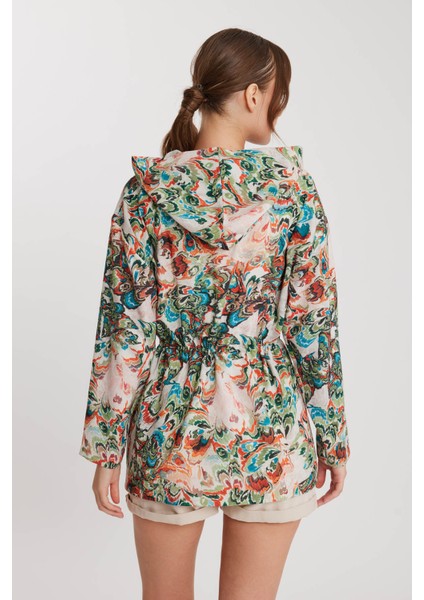 Ebruli Desen Beli Büzgülü Kapüşonlu Ceket fırsatları