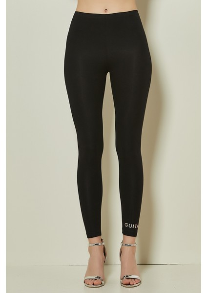 Baskılı Siyah Modal Tayt modelleri