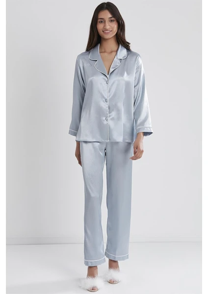 Pierre Cardin 1200 Kadın Saten Pijama Takımı-Mist