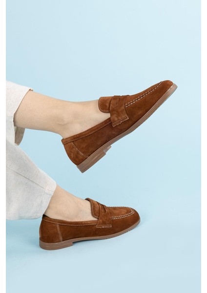 Monk Kadın Süet Taba Loafer Ayakkabı