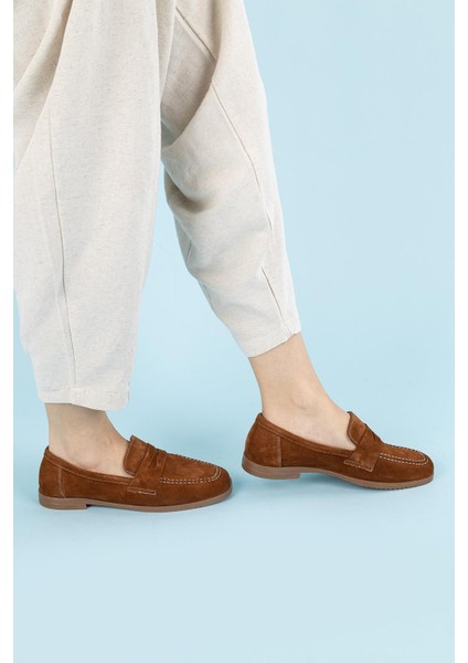 Monk Kadın Süet Taba Loafer Ayakkabı