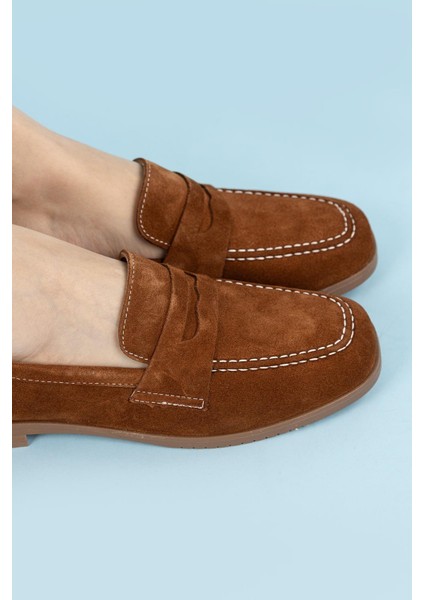 Monk Kadın Süet Taba Loafer Ayakkabı