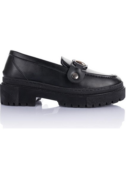 Edam Çift Tokalı Kadın Siyah Loafer Ayakkabı