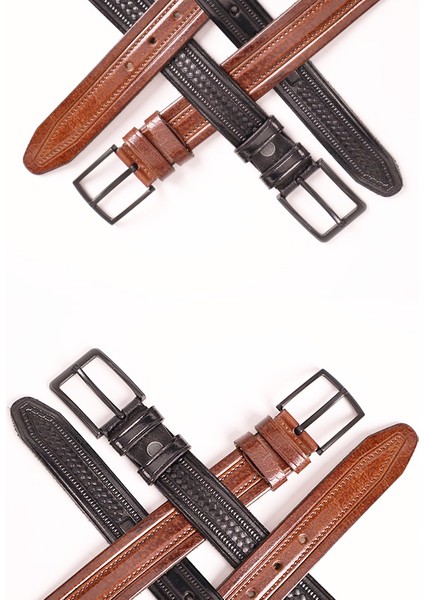 Deri Köseli Kahverengi ve Siyah Erkek Kemeri 3,5 cm fiyatları