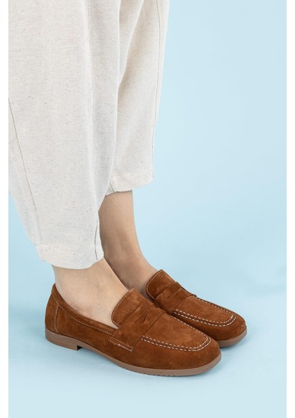 Monk Kadın Süet Taba Loafer Ayakkabı