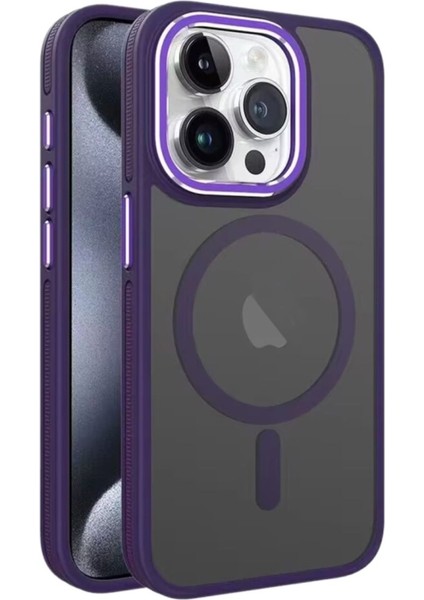 Apple iPhone 15 Pro Max Kılıf Meax Frosted Mat Manyetik Şarj Renkli Bumper Kapak