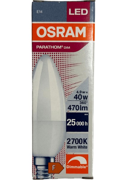 Osram 4,9W (40W) 2700K (Sarı Işık) E14 Duylu Dim Edilebilir LED Ampul (10 Adet)