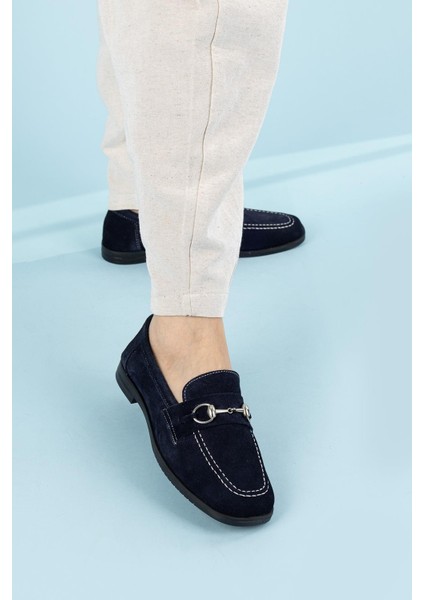 Malik Kadın Tokalı Süet Lacivert Loafer Ayakkabı modelleri
