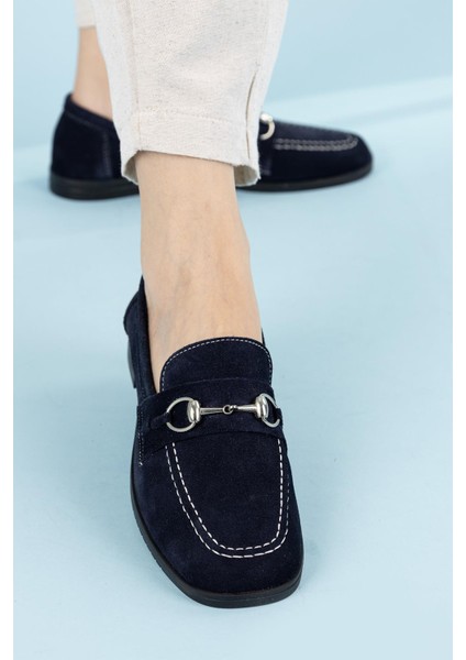 Malik Kadın Tokalı Süet Lacivert Loafer Ayakkabı indirimleri