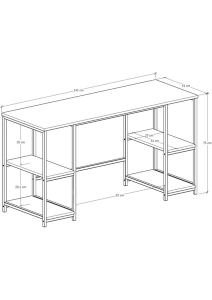 140*50 cm Metal Çalışma Bilgisayar Ofis Masası Kitaplıklı