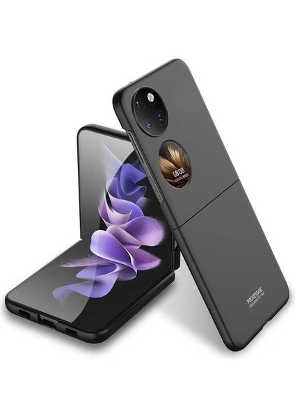 Huawei P50 Pocket Kılıf Yüzüklü Sert Silikon Mat Siyah