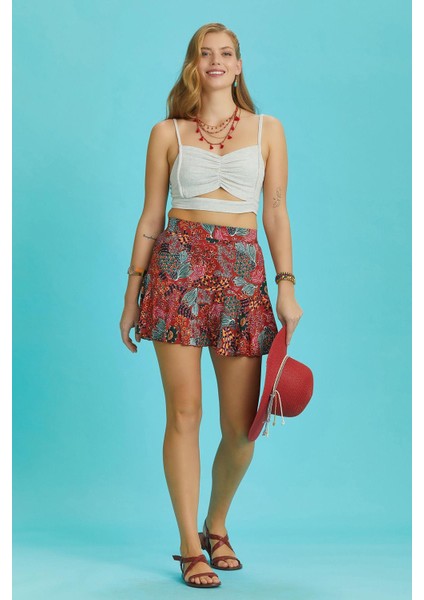 Desenli Volanlı Mini Şort Etek fiyatları