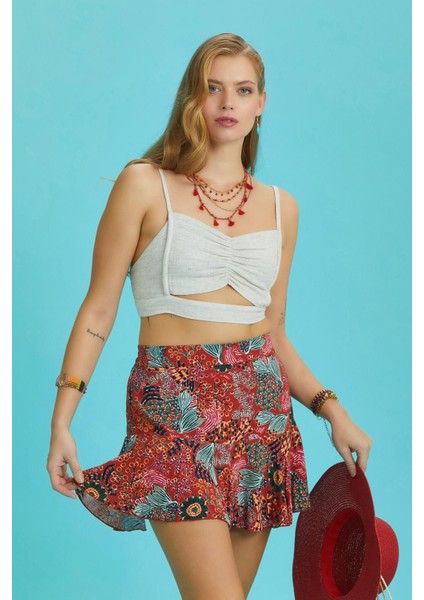 Desenli Volanlı Mini Şort Etek modelleri