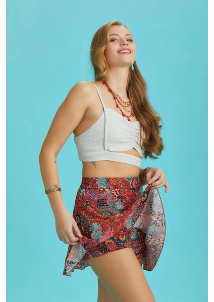 Desenli Volanlı Mini Şort Etek fırsatları