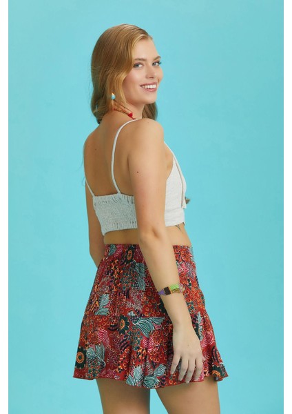 Desenli Volanlı Mini Şort Etek indirimleri