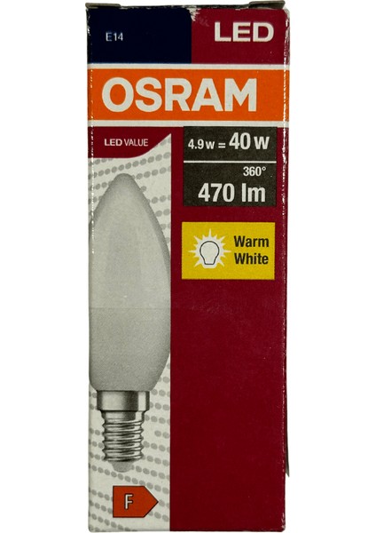 4,9W (40W) 2700K (Sarı Işık) E14 Duylu LED Ampul