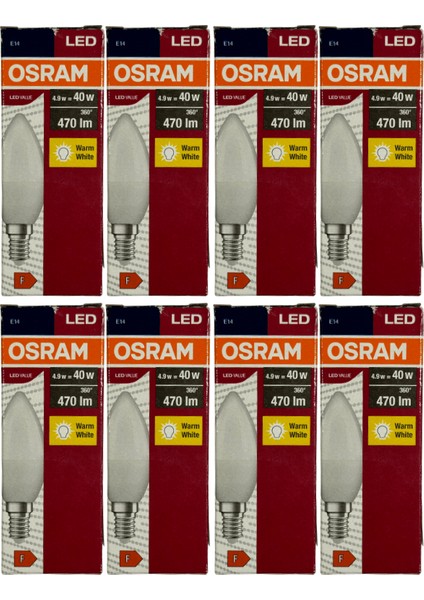 4,9W (40W) 2700K (Sarı Işık) E14 Duylu LED Ampul (8 Adet)