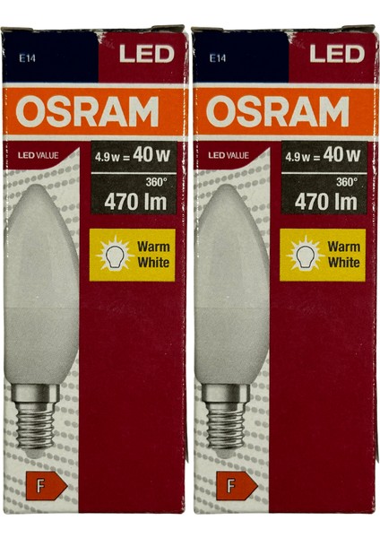4,9W (40W) 2700K (Sarı Işık) E14 Duylu LED Ampul (2 Adet)